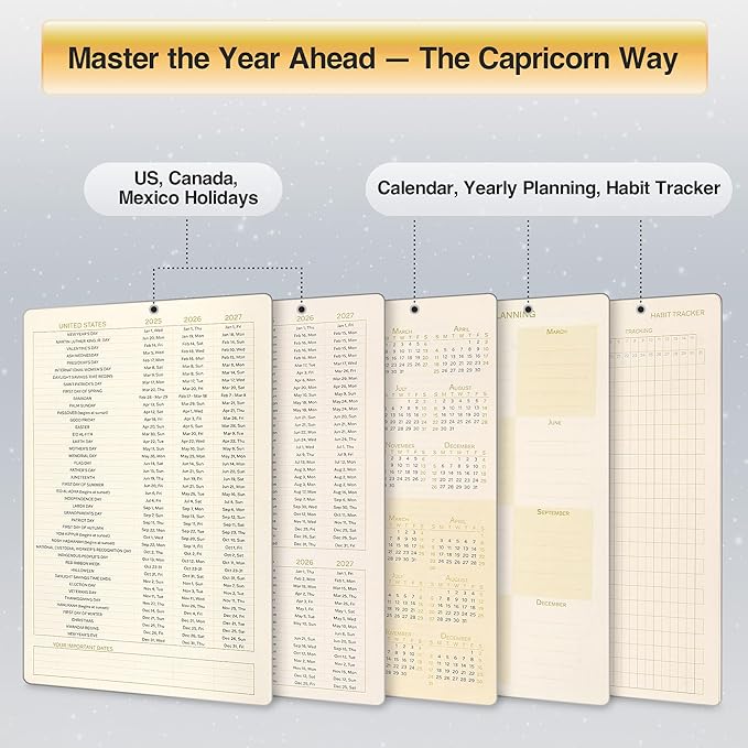 AuroPlanner Capricorn Zodiac Undated Planner – Monthly Weekly Daily Astrology Portable Journal Notebook, A5 (5.8” × 8.3”), 160 Pages 4-Month Layout, 100 GSM Paper