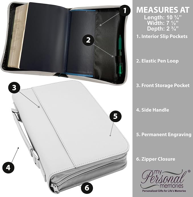 Personalized Bible Cover Holder Case with Carrying Handle for Men and Women (White)