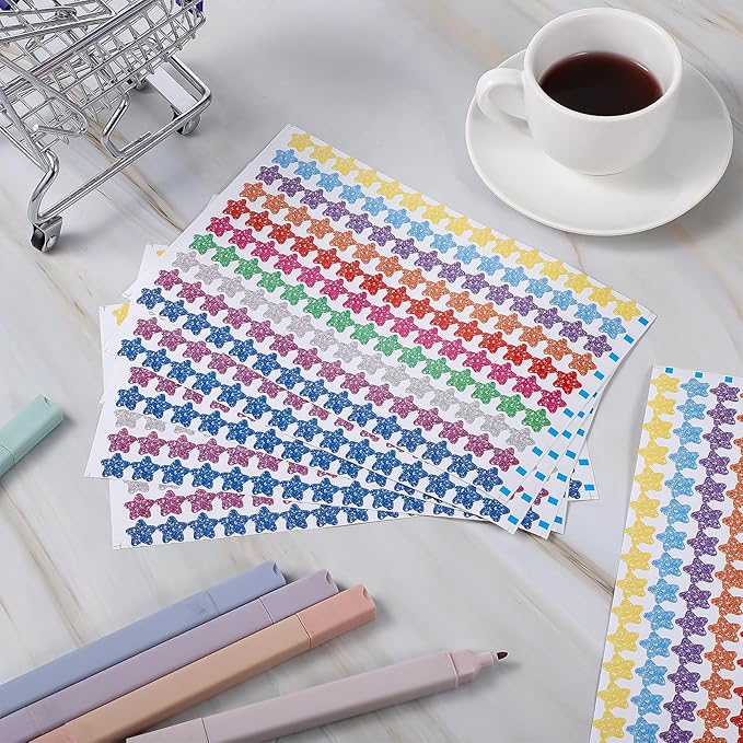 Glitter Star Stickers, 1500 Pcs 0.4 Inch Mini Star Stickers for Scrapbooking Multicolor Bling Star Decals for Behavior Chart, Student Planner, School Classroom Teacher Supplies, DIY Crafts