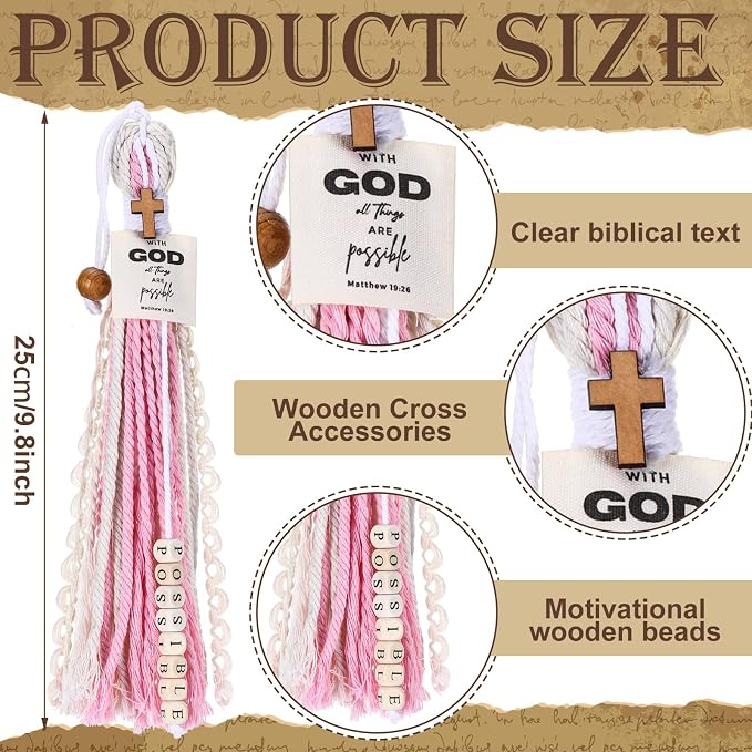 Skyygemm 4 Pcs Bible Tassel Bookmark 2026 Graduation Christian Gift Sunday School Supply Colorful Boho Bible Verses Cross Bookmark Class Reward for Back to School Supplies Book Lovers Christian Gift