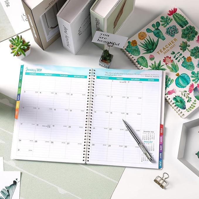 Teacher Planner 2026-2027 - Teacher Lesson Planner 2026-2027, Jul. 2026 - Jun. 2027, 8.3" x 11", 2026 2027 Planner Weekly & Monthly Lesson Plan Book for Teachers with Back pocket, Colorful Tabs
