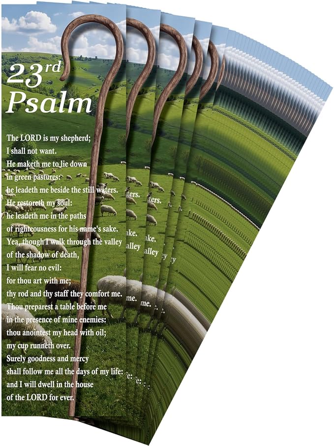 MotiMind 60 Pcs Shepherd's Staff Religious Bookmarks 23rd Psalm 6.5 x 2 Inches Inspirational Religious Bookmarks for Teens Men Women Bible Bookmark with Scriptures Church Exchange Christian Faith Gift