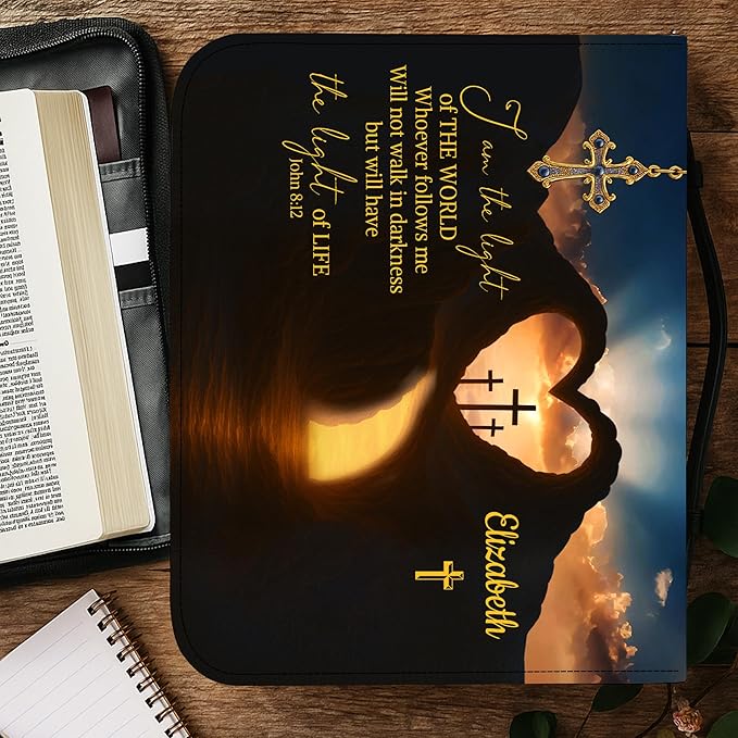 Personalized Bible Cover for Men, Christian Bible Case PU Leather, Jeus Bags Religious Appreciation Gifts for Women Girls Daughter Christian with Handle Zipper (BIBLE-13, M-2XL)