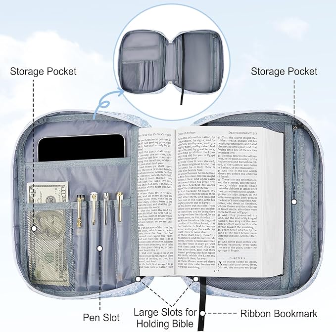 Bible Cover Case for Women, Quilted Bible Cover Bag with Handle for Girls, Bible Carrying Case Study Supplies Accessories for Women