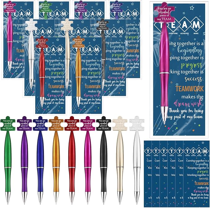 Sinload 30 Sets Team Appreciation Gifts Bulk Inspirational Puzzle Ballpoint Pens with Motivational Card Teamwork Bookmark End of Year Gifts for Graduation Employee Staff Coworker Office Party Favors