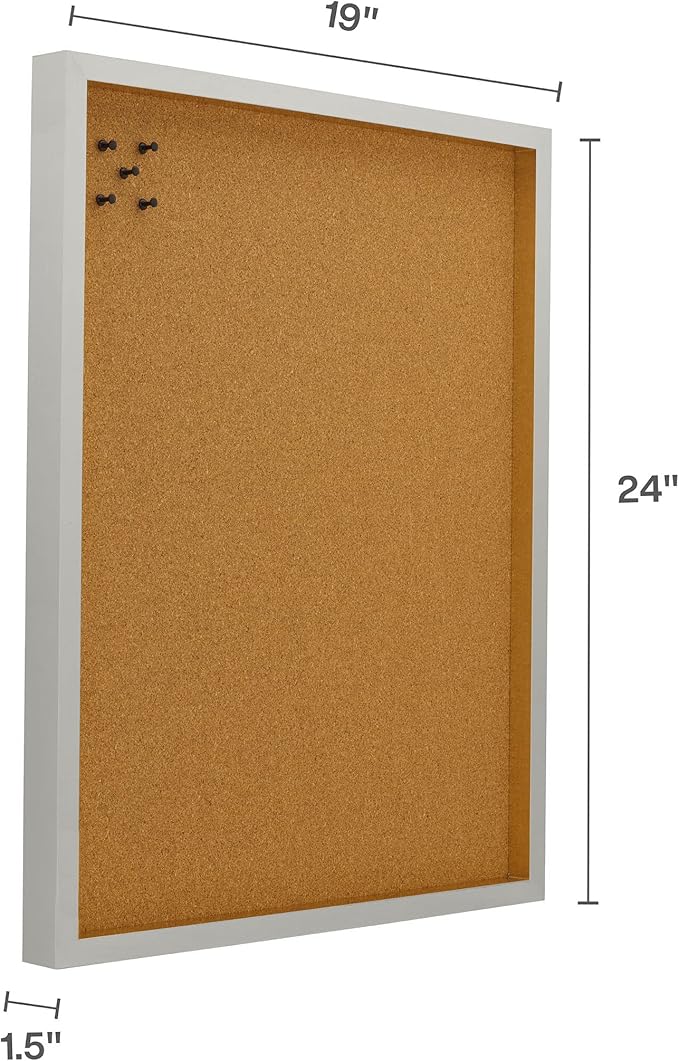 Mikasa Silver Framed Cork Board, Includes 5 Tacks, 24x19x1.5 Inch, Silver