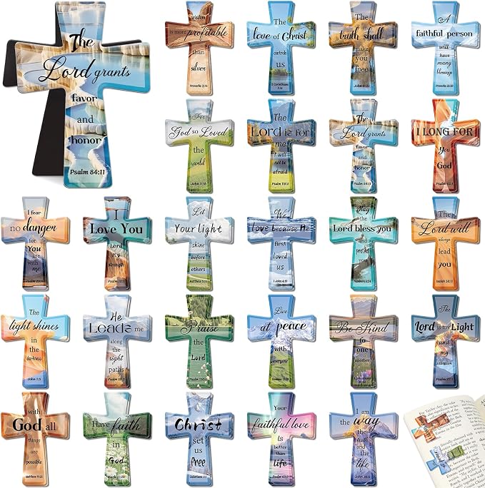25Pack Magnetic Bookmarks Bulk Cross Bible Bookmark Christian Bookmarks for Women Men Kids Adults Teacher Book Lovers Gifts, Book Marks for Reading Religious Verses Magnet Bookmark Clips (Scenery)