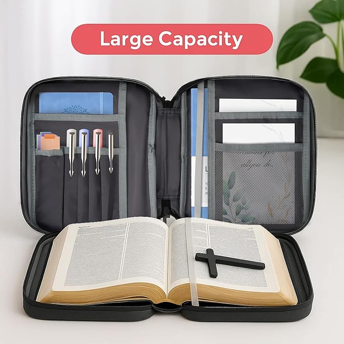 Bible Cover with Durable Handle, Carrying Book Case Church Bag Bible, Protective with Zippered Pocket, Bible Study Accessories Supplies, Gift for Mother Lady Women Men(Black Coffee)