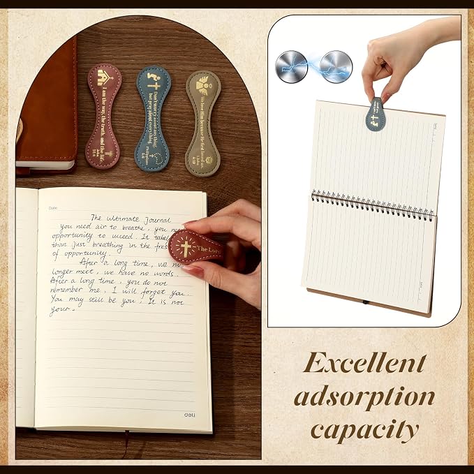 Spakon 6 Pcs Christian Fathers Day Magnetic Bookmark Gifts Bible Bookmarks Religious Personalized Magnetic Leather Book Marker for Men Women Coworkers Teachers Students(Earth Tones,Classic)