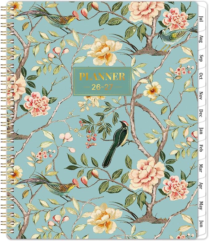 Planner 2026-2027 / 9'' x 11'' Academic Planner 2026-2027, July 2026 - June 2027 Academic Calendar with Weekly and Monthly Planning Page, Planners 26-27 with Tabs, Premium Thick Paper, Strong Gold Twin-wire Binding, Back Pocket - Floral