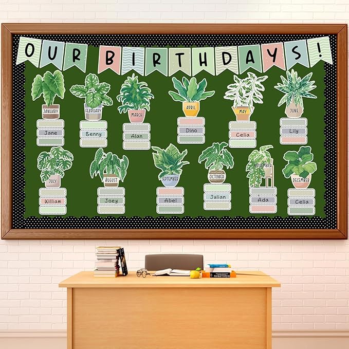 Happy Birthday Bulletin Board Decorations Boho Plants Birthday Bulletin Board Border Set Greenery Paper Cutouts for Calendars Back to School Preschool Chalkboard Supplies
