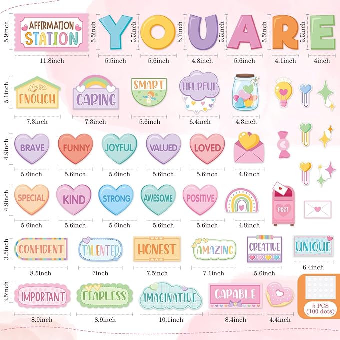 45pcs Candy Affirmation Station Bulletin Board Set Motivational Posters Classroom Mirror Growth Mindset Decor Positive Affirmations Accents Cutouts for School Office Home Teacher Wall