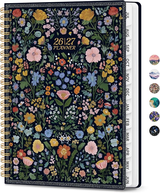 Planner 2026-2027, Monthly and Weekly Academic Planner July 2026 - June 2027, Hardcover Student Teacher Planning Agenda Calendar Book with Tabs, Perfect for Office School Supplies, A5 (6.3" x 8.5") - Garden of Whimsy