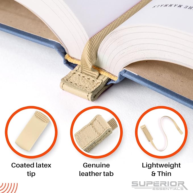 Superior Essentials Magnetic Bookmark-Genuine Leather, Single Long Ribbon Bible Bookmark for Book Lovers-Amplify Your Love for Books with Our Elegant Ribbon Page Marker (Tan, 3PC)