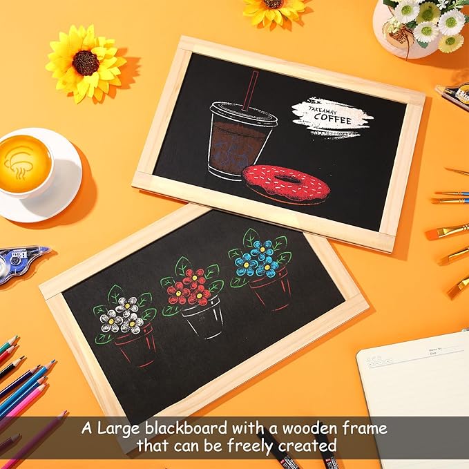Harloon 6 Pcs 14" x 9.5" Framed Chalkboard Bulk Double Sided Wood Tabletop Small Chalkboard Signs Mini Blackboard Classroom School Supplies for Party Home Office Art Craft Birthday Wall Menu Food