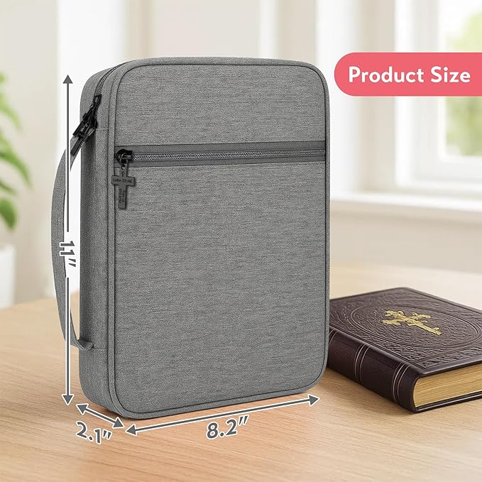 Bible Cover with Durable Handle, Carrying Book Case Church Bag Bible, Protective with Zippered Pocket, Bible Study Accessories Supplies, Gift for Mother Lady Women Men(Grey)