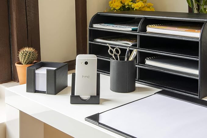 Osco Black Faux Leather Pen Pot, Desk Tidy Pencil Holder, Office Organiser, Makeup Brush Holder, Stationery Storage, Cosmetics Display, Home Office Accessories, Compact Desk Organiser