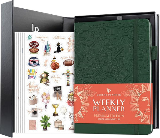 Legend Weekly Planner Premium – Undated Weekly, Monthly & Budget Planner – Life Organizer for Time Management & Productivity, A5 (Black)