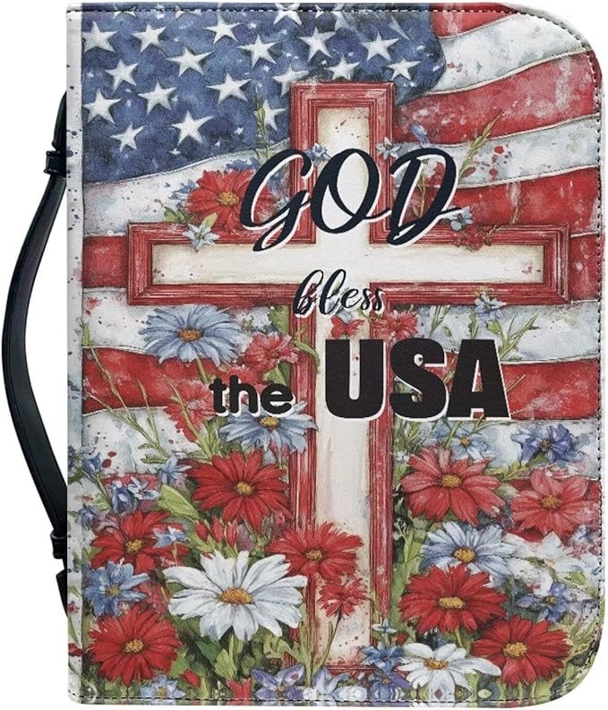 American Flag Bible Covers for Women Jesus God Bible Carrying Case with Handle Book Carrying Case Fits for More Size Bible Bag-Size：L