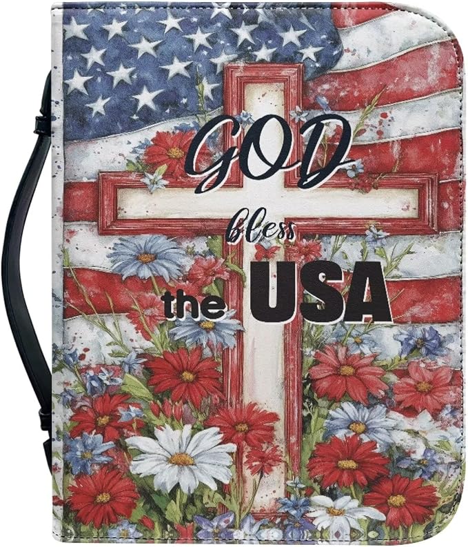 American Flag Bible Covers for Women Jesus God Bible Carrying Case with Handle Book Carrying Case Fits for More Size Bible Bag-Size：L