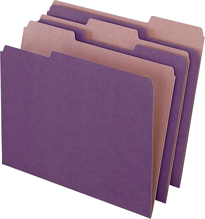 Pendaflex Earthwise 04335 Recycled File Folders, 1/3 Top Tab, Ltr, Violet (Box of 100), Letter