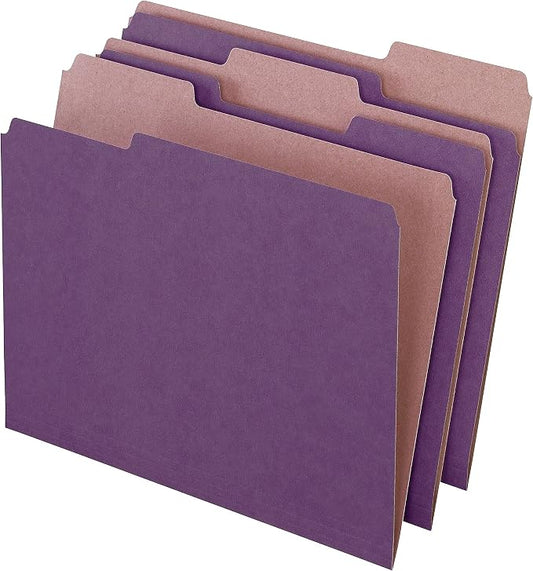 Pendaflex Earthwise 04335 Recycled File Folders, 1/3 Top Tab, Ltr, Violet (Box of 100), Letter