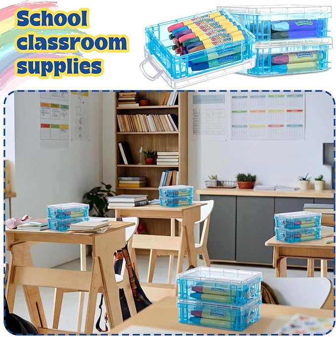 Suzile 40 Pcs Plastic Crayon Boxes Holds 24 Crayon with Snap Lid Storage Container Clear Stackable Case for School Office Classroom Supplies Pen Pencil Craft(Blue)