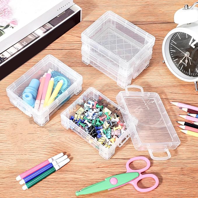 Suzile 40 Pcs Plastic Crayon Boxes Holds 24 Crayon with Snap Lid Storage Container Clear Stackable Case for School Office Classroom Supplies Pen Pencil Craft(Clear)