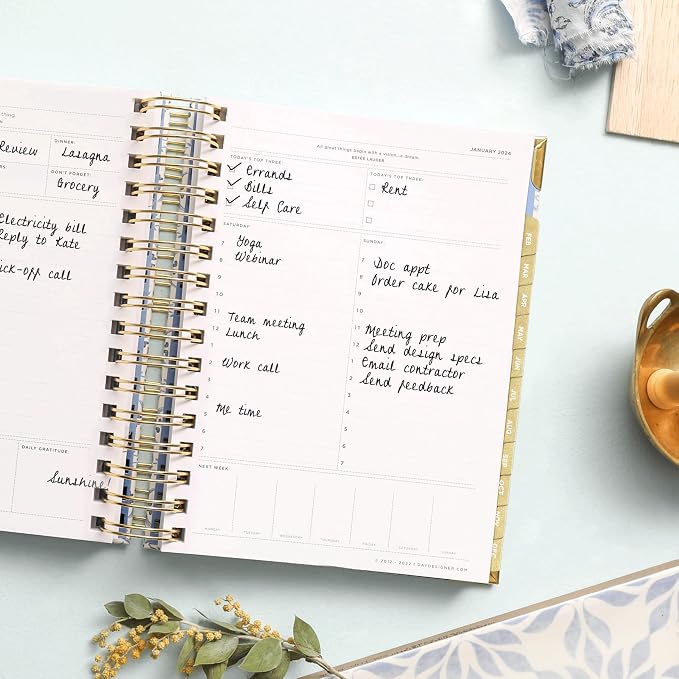 Day Designer 2026-2027 Mini Daily Academic Year Planner Calendar, July 2026 - June 2027, 6" x 8.125", Glossy Laminated Cover, Wirebound, Laminated Tabs, Storage Pocket, Includes Stickers & Snap-In Ruler, Casa Bella
