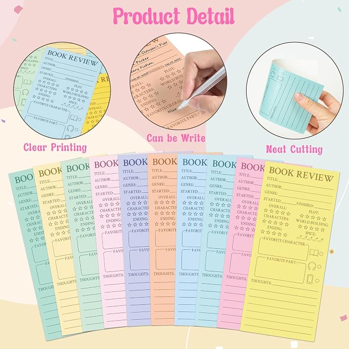 L1rabe Macaron Book Review Bookmarks - Back to School 120Pcs Book Page Marker Reading Log for Readers Bookworm Bookish Gift, Reading Page Tracker for Students Teachers Women to Review & Tracker