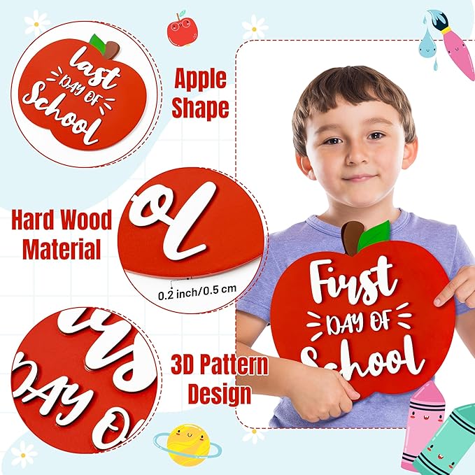 CJiangpo First and Last Day of School Board - Double Sided Back to School Sign, Apple Shape Reversible 1st Day of Preschool Kindergarten Chalkboard Photo Props Supplies for Kids