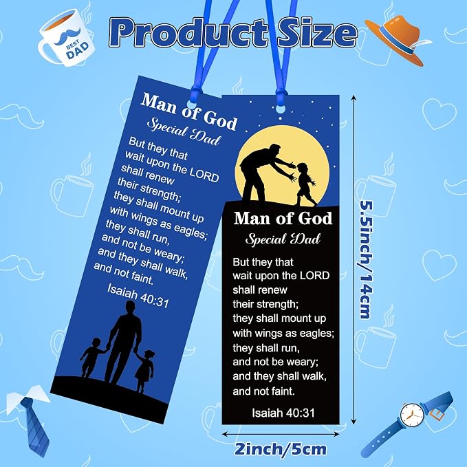 Haooryx Man of God Religious Christian Bookmarks - 120 Pcs Father's Day Book Marks Bible Verse Page Marker Gift Tag for Father's Day Dad's Birthday Party Gifts School Student Reward Teacher Supply