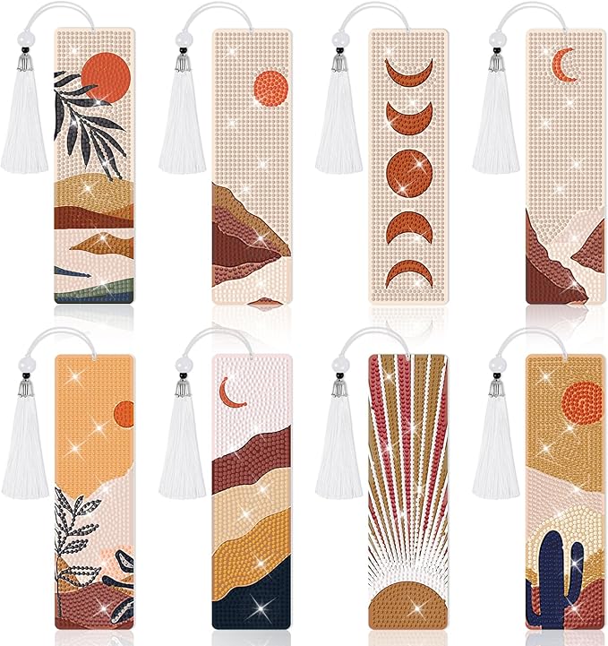 8 Pieces Christian Bible Verse Diamond Art Bookmarks 5d Christian Beaded Bookmark Acrylic Tassel Bookmark for DIY Making Beginners Adults Arts Craft Supplies (Boho)