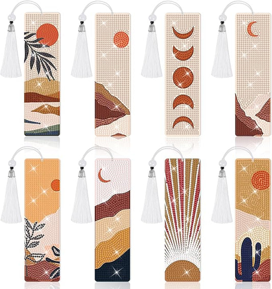 8 Pieces Christian Bible Verse Diamond Art Bookmarks 5d Christian Beaded Bookmark Acrylic Tassel Bookmark for DIY Making Beginners Adults Arts Craft Supplies (Boho)