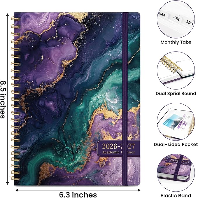 Planner 2026-2027, Monthly and Weekly Academic Planner July 2026 - June 2027, Hardcover Student Teacher Planning Agenda Calendar Book with Tabs, Perfect for Office School Supplies, A5 (6.3" x 8.5") - Velvet Rift