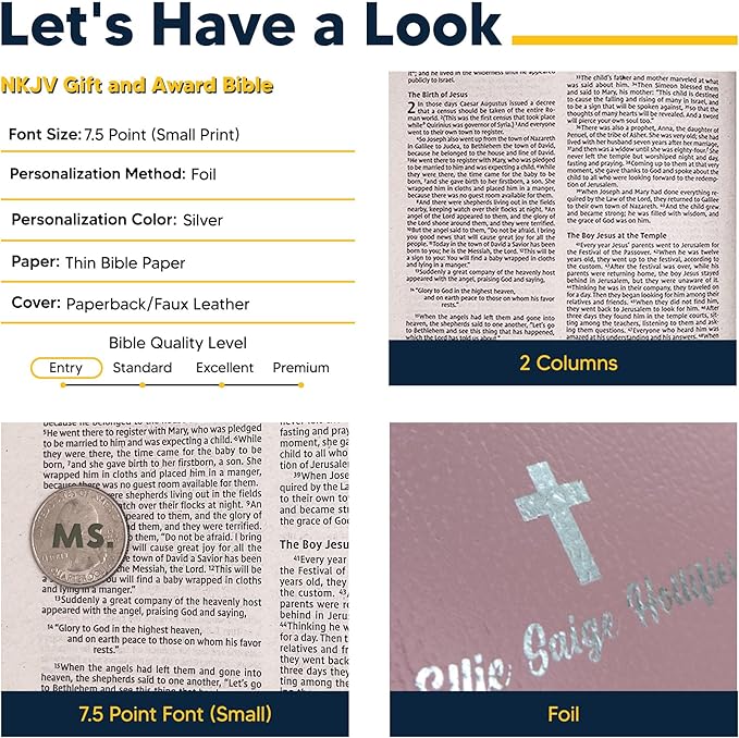 Personalized NKJV Bible Faux Leather Small Print Economy Bible with Custom Name at The Lower Right Side & Red-Highlighted Verses, Custom Gift for Christian & Religious Events | Pink