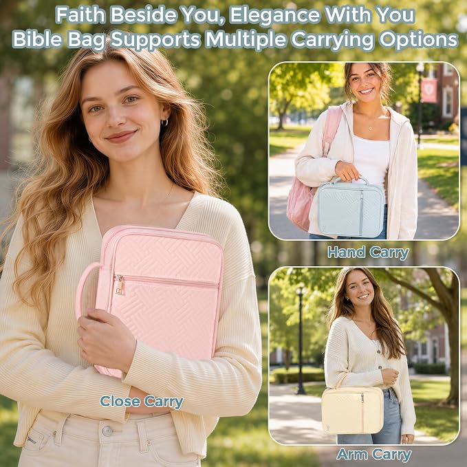 XKDOUS Bible Cover Case for Women, Large Bible Cover with Durable Handle, Washable Quilted Bible Case, Bible Study Supplies & Christian Gifts for Mom, Women, Men (Light Blue)