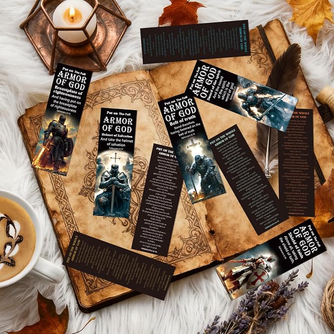 Full Armor of God Bookmarks Gifts - Cosmisun 120Pcs Christian Bible Verse Bookmark Paper Religious Knight Scripture Catholic Book Mark Page Markers Clip for Book Lover Bible Study Sunday School Church