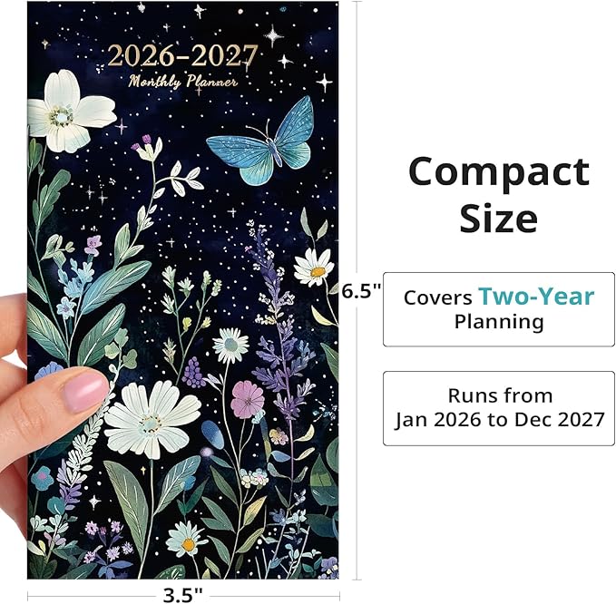 Pocket Calendar 2026-2027 for Purse, Two Year Monthly Planner Pocket Size, Jan 2026 to Dec 2027 Monthly Planner Small Size (6.5" x 3.5") - Celestial