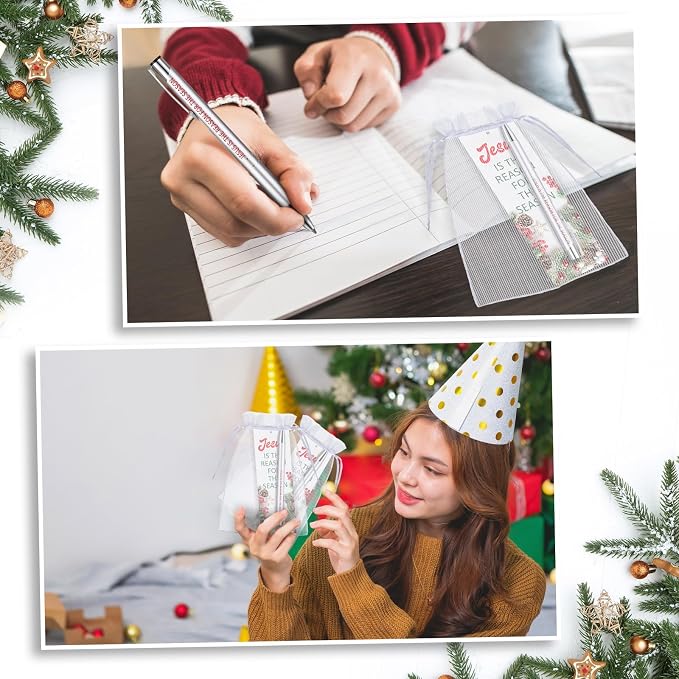 Dispowreath 24 Pcs/ 12 Sets Christian Gifts Bulk for Christmas Jesus is The Reason Gifts, 12 Winter Bible Verse Pen 12 Christian Bookmarks Religious for Church Sunday School Class Prizes Party Favors