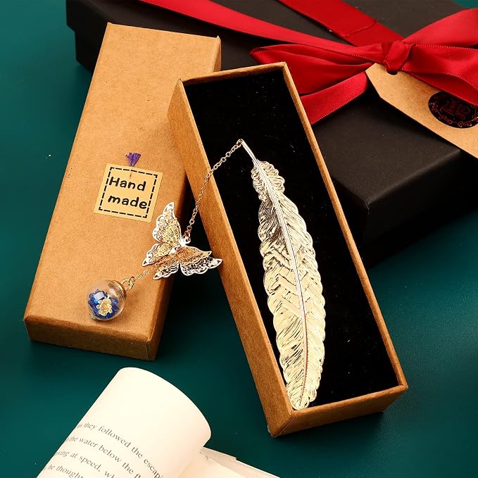 Teacher Appreciation Gifts for Women - Metal Feather Bookmark with 3D Butterfly Charm – Mother’s Day Gifts for Mom, Thank You Gifts, Book Lover Gift Under 10 Dollars, Gift Box Included