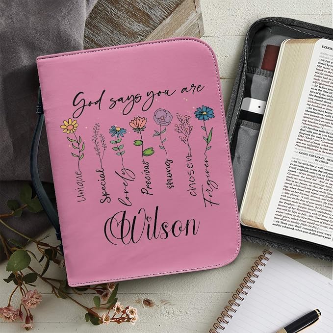 Personalized Bible Cover with Flowers, Custom Bible Cover Case for Women Girls, Large Capacity Scripture Bag with Handle
