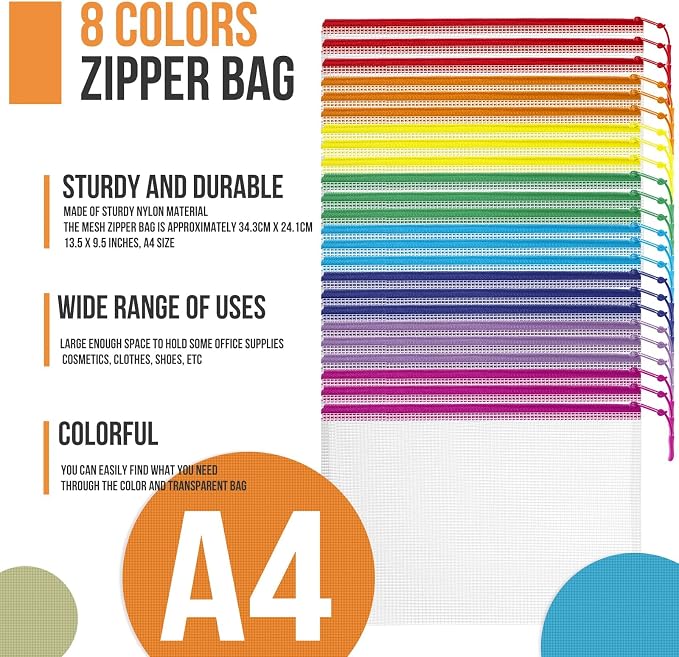 YOPCDJ 24pcs Mesh Zipper Pouch Bags Puzzle Storage Bags, A4 13x9 Inches Large Reusable Zipper Pouches for Classroom Organizing Board Game Home Organization