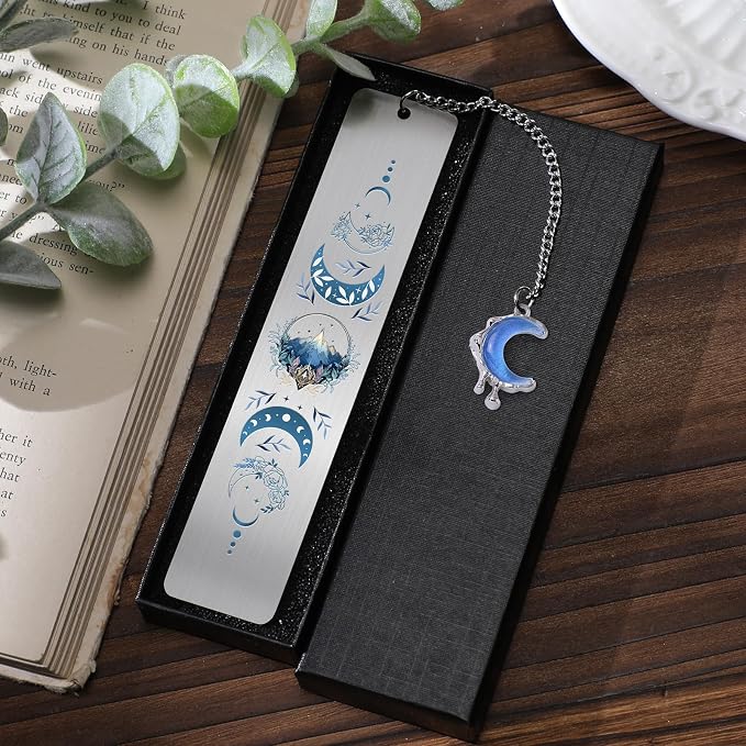 Charm Acotar Metal Bookmark - Fantasy Book Mark for Reading Women Unique Blue Moon Mountains Aesthetic Page Markers for Kids Book Lovers Bookish School Office Supplies Birthday Gifts