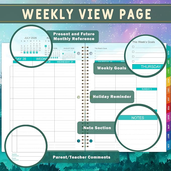 Student Planner 2026-2027, 11’’ x 9’’ Academic Year Planner (August 2026 - June 2027), School Planner 2026-2027, Weekly & Monthly Pages, Stickers, Twin-Wire Binding