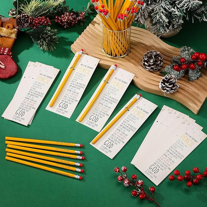 Fainne 100 Pcs Christian Pencils Gifts Bulk Verse Scripture Pencils with Cards Give It All to God Religious Church Gift for Christmas Prayer VBS Assumption Day Church Sunday School Teacher
