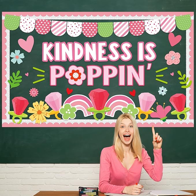 Valentine's Day Bulletin Board Decorations Set Valentines Inspirational Classroom Decoration Pops Heart Ring Flowers Paper Cutouts for School Classroom Chalkboard Wall Decor Party Supplies