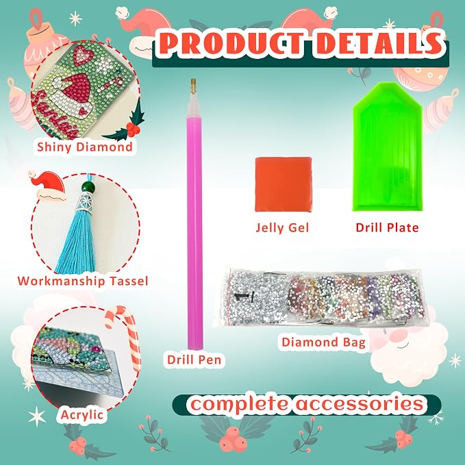 12 Pcs DIY Christmas Diamond Art Bookmark for Adults Flower Cross 5d Diamond Painting Bookmarks with Tassel for DIY Making Kit for Reading Lover Book Lover DIY Crafts Santa Gifts