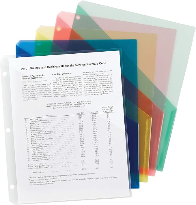 Smead Organized Up Poly Translucent Slash File Jacket, Three-Hole Punched, Letter Size, Assorted Colors, 10 Count