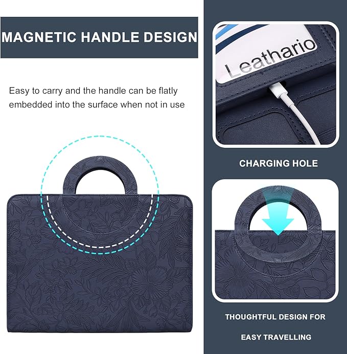 Leathario Portfolio Binder, Includes 5 Folder Index Dividers, 13 Inch Tablets Organizer with Handle, Vegan Leather A4 Padfolio, Multi-Pocket Notepad Business Planner Professional Document